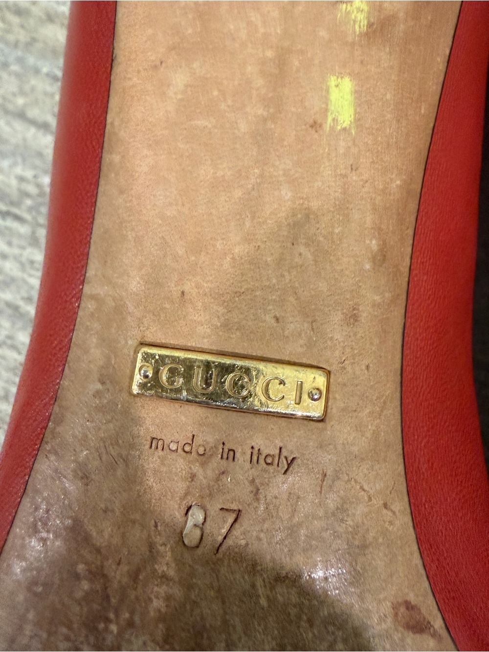 Gucci Red-Orange Leather Pointed-Toe Kitten Heel Flats - Picture 7 of 7